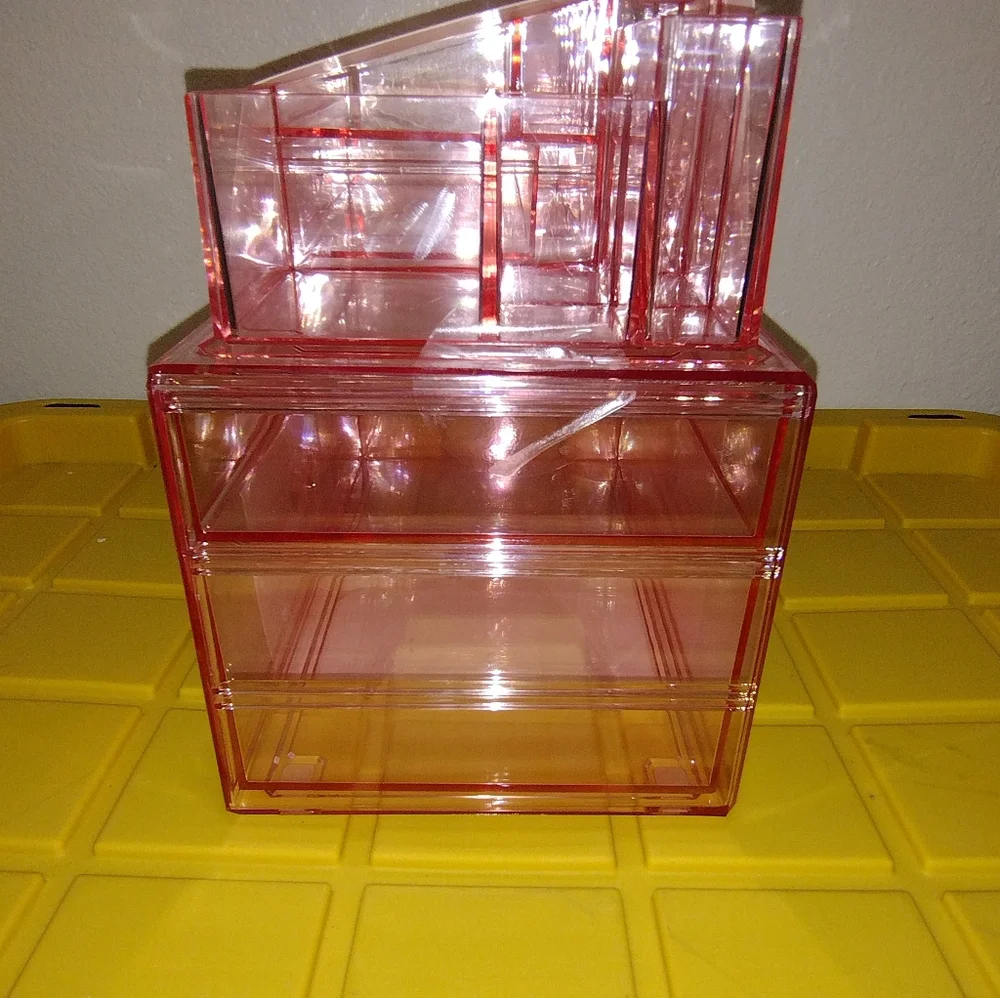 JUICY COUTURE STACKÀBLE COSMETIC ORGANIZERS CLEAR PINK MAKEUP ORGANIZERS NEW